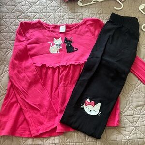 Pink and Black Cat Print Kids Pant Set